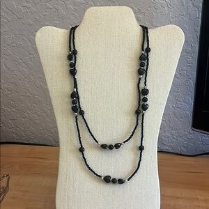 Elegant and stylish hearts Double Black Beaded Necklace